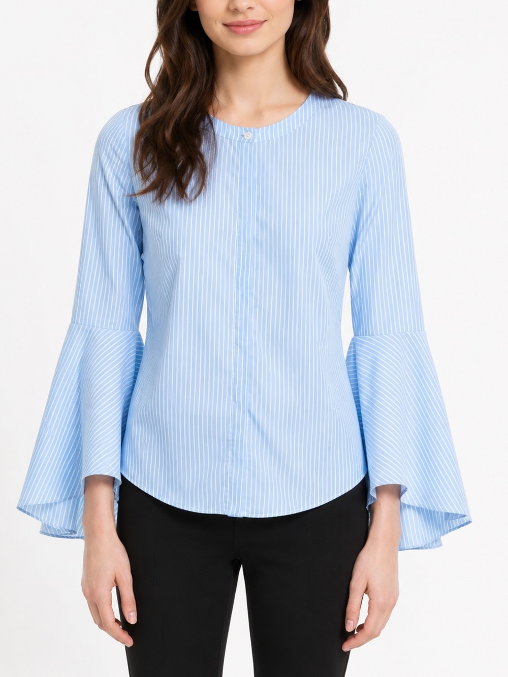 MILLY Michelle Stripe Bell Sleeve Blouse Blue White Women Size 6